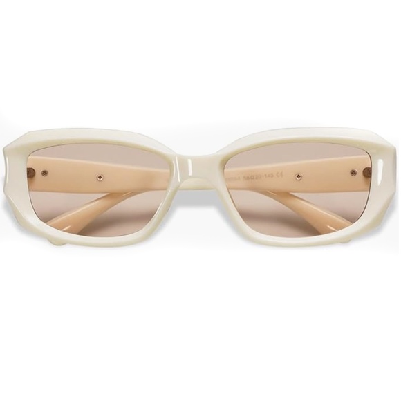 Trendy Beige Rectangle Men Women Trendy Luxury Rave Y2K Fashion Sunglasses - Picture 2 of 5